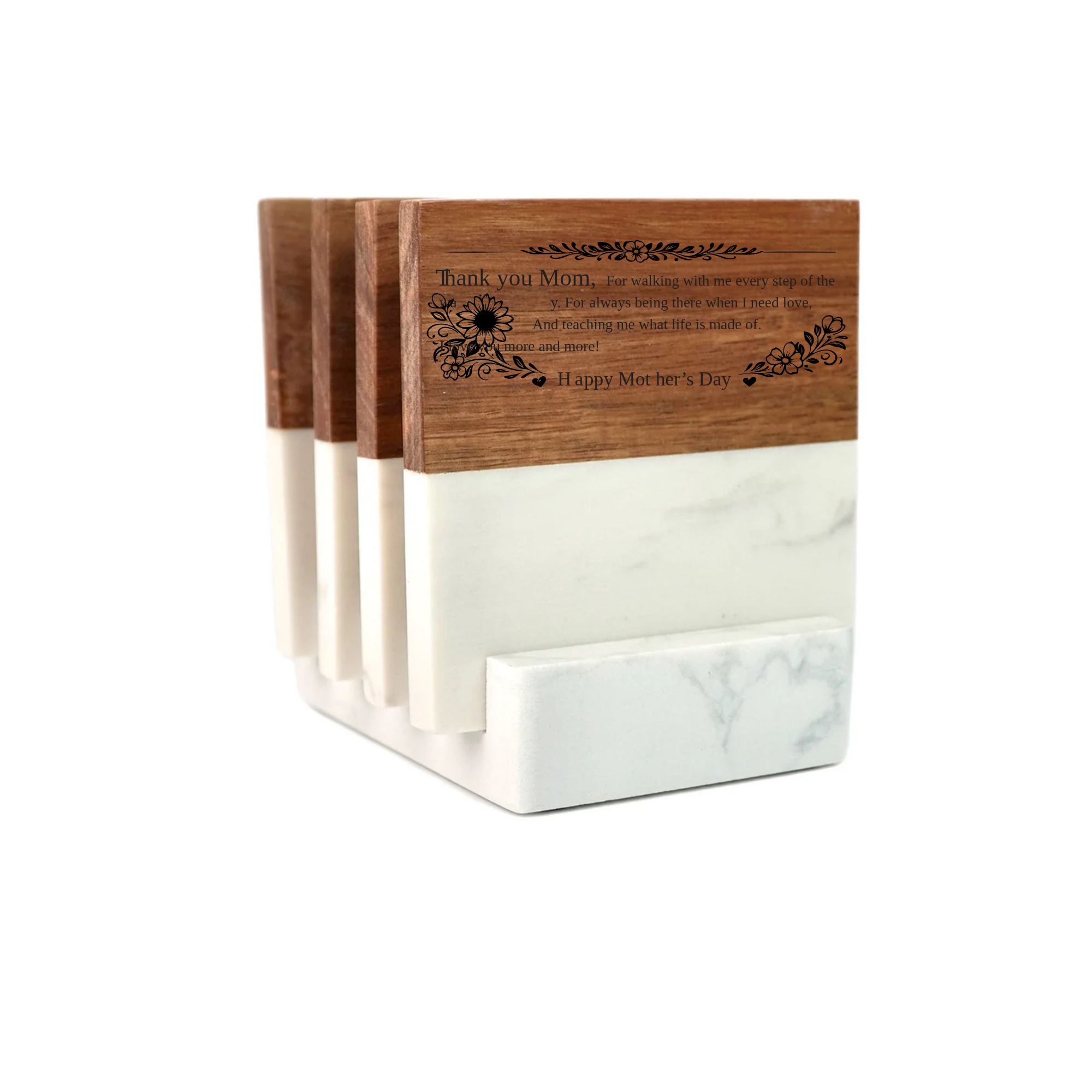 Marble and Wood Coaster Set