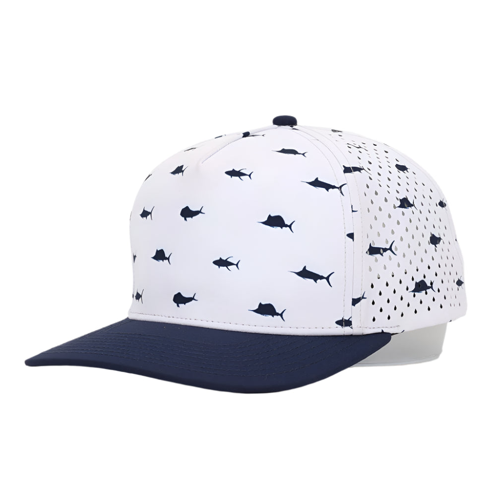 1010 Hats 615ON - Offshore Navy pattern trucker cap - blank for custom leather patch