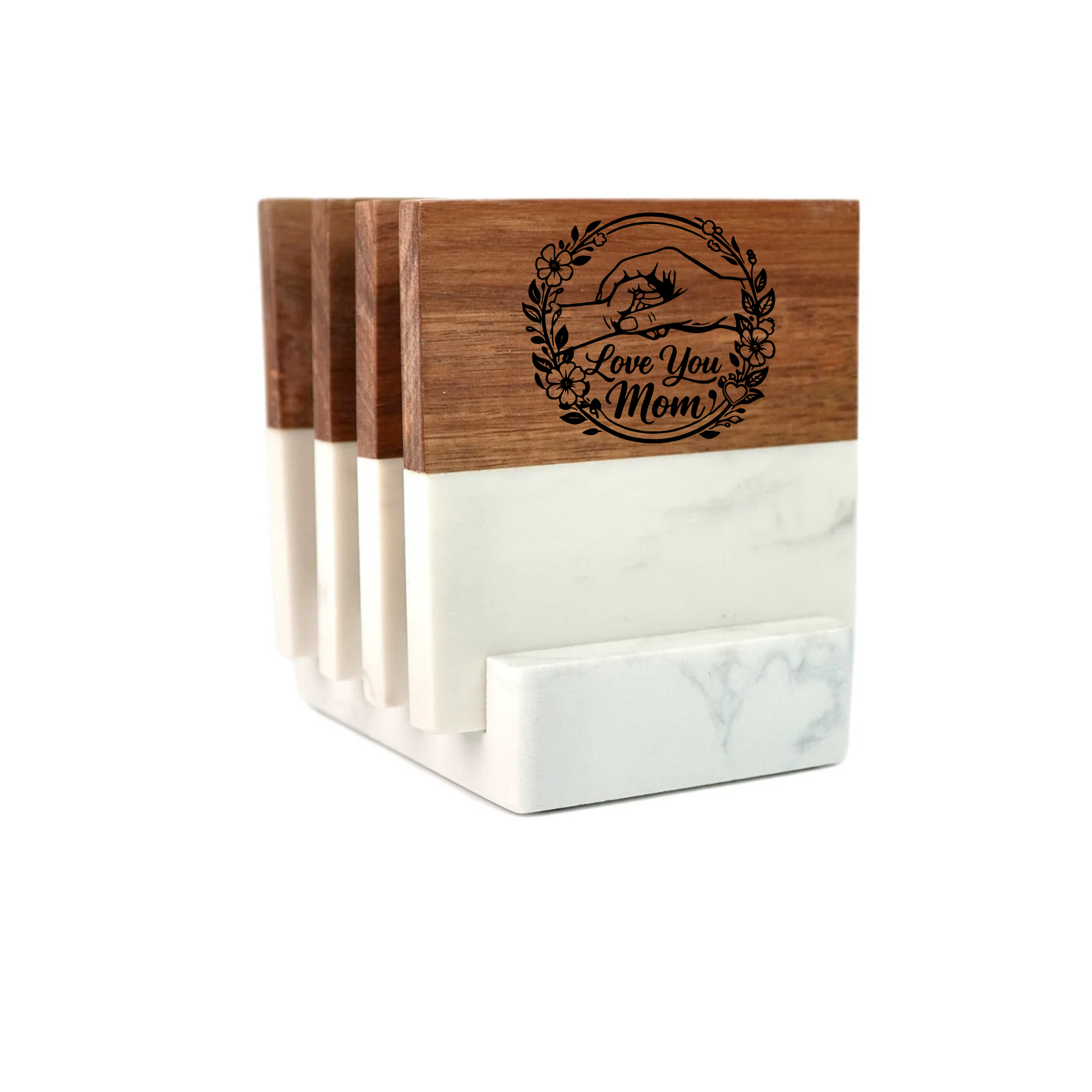 Marble and Wood Coaster Set