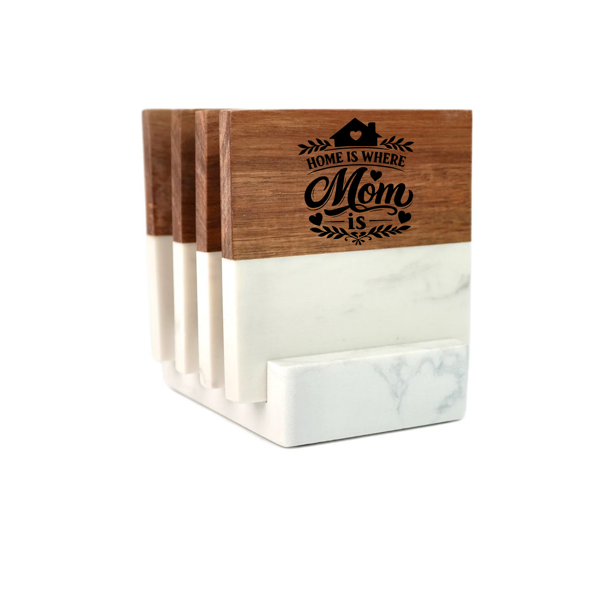 Marble and Wood Coaster Set