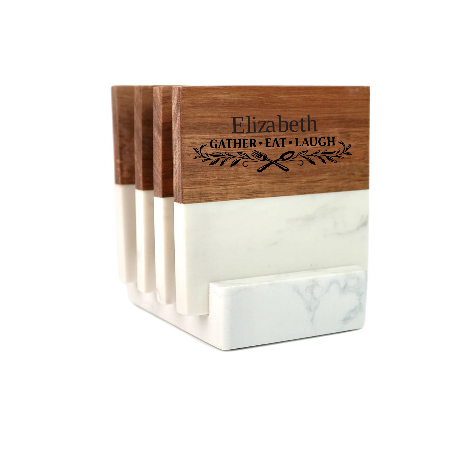 Marble and Wood Coaster Set