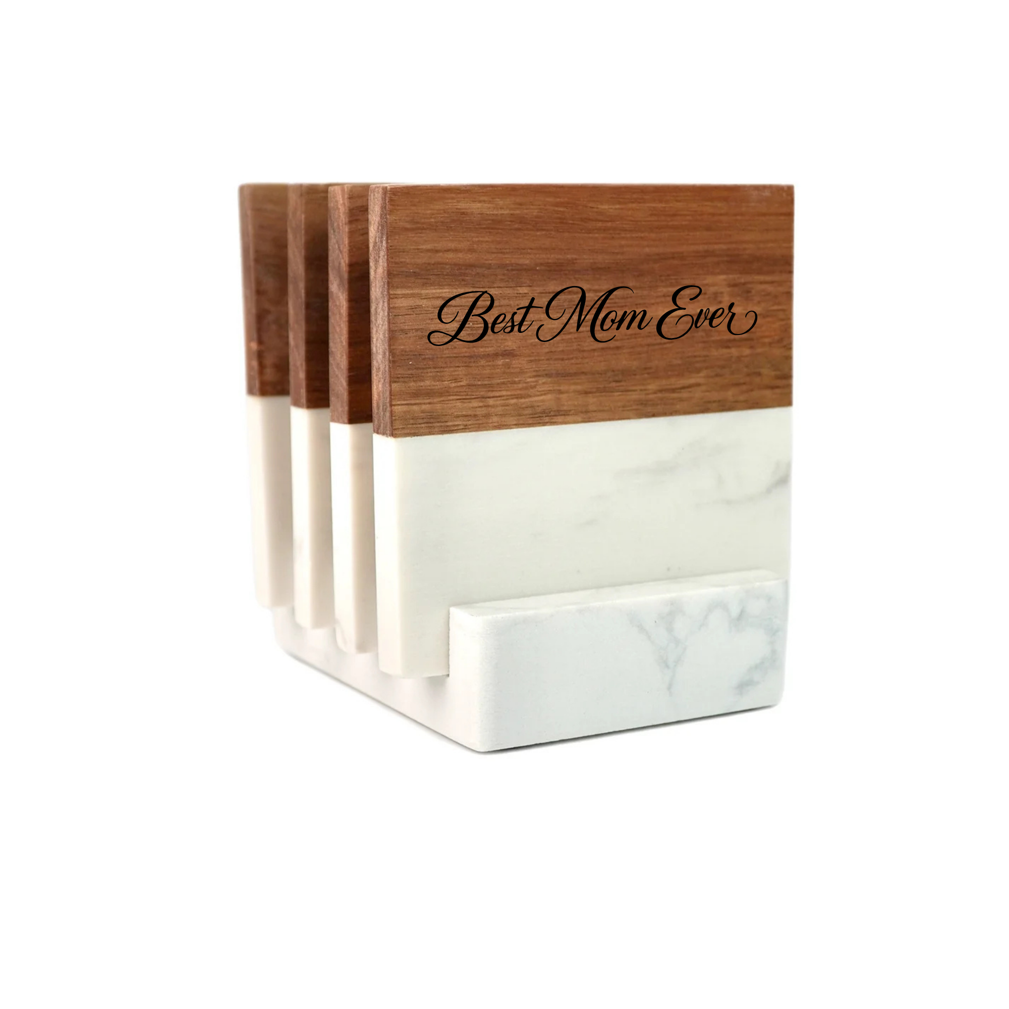 Marble and Wood Coaster Set