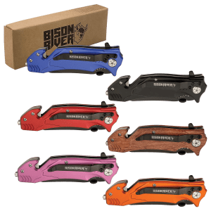 Bison River 4 1/2" Black Rescue Knife Engraved