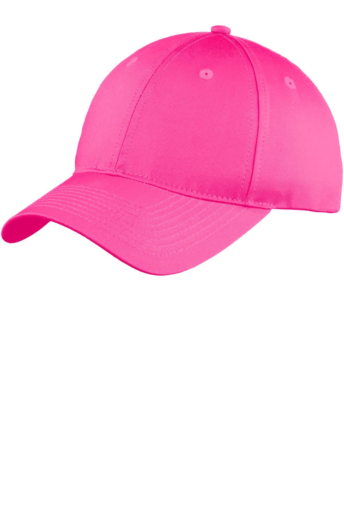Port Authority Six-Panel Unstructured Twill Cap (C914) - Neon Pink - SanMar C914-NEONPINK