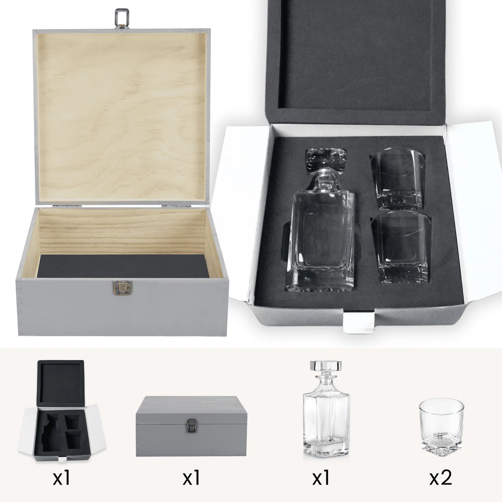 3 piece decanter set with grey box