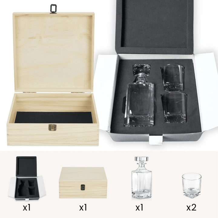 3 piece decanter set with pine box