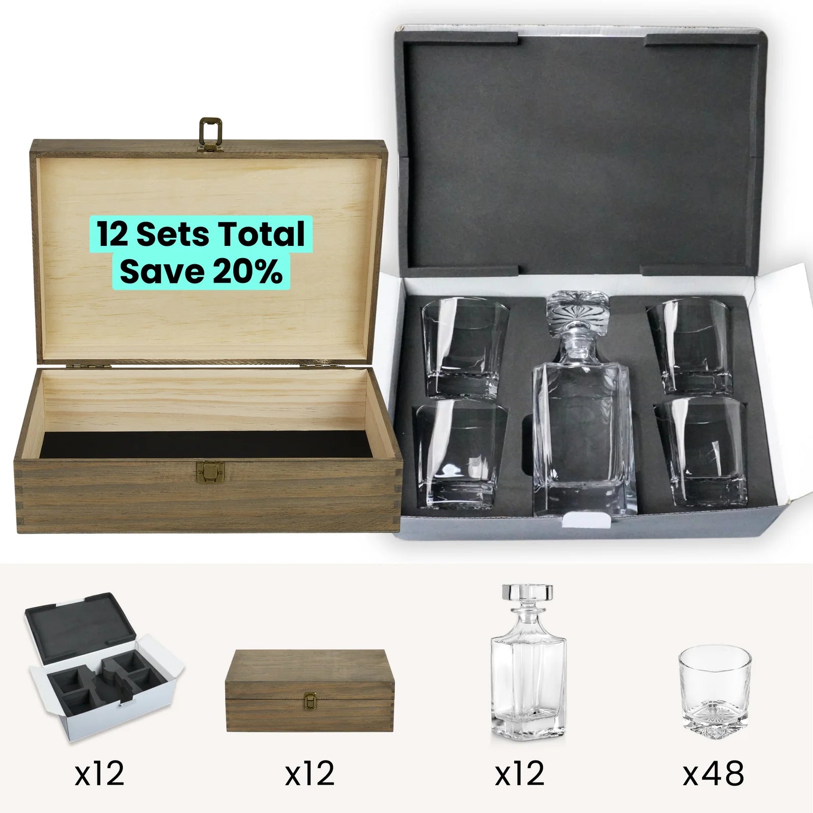 5 piece decanter set with walnut box