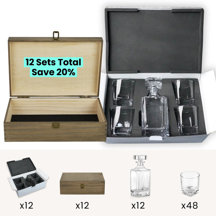 5 piece decanter set with walnut box