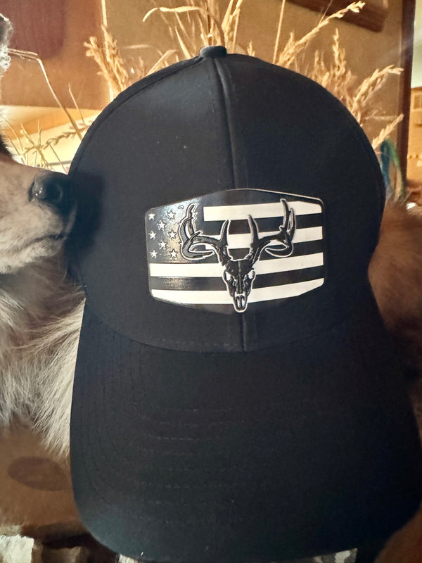 Black/White Deer Flag on Black Performance Hat