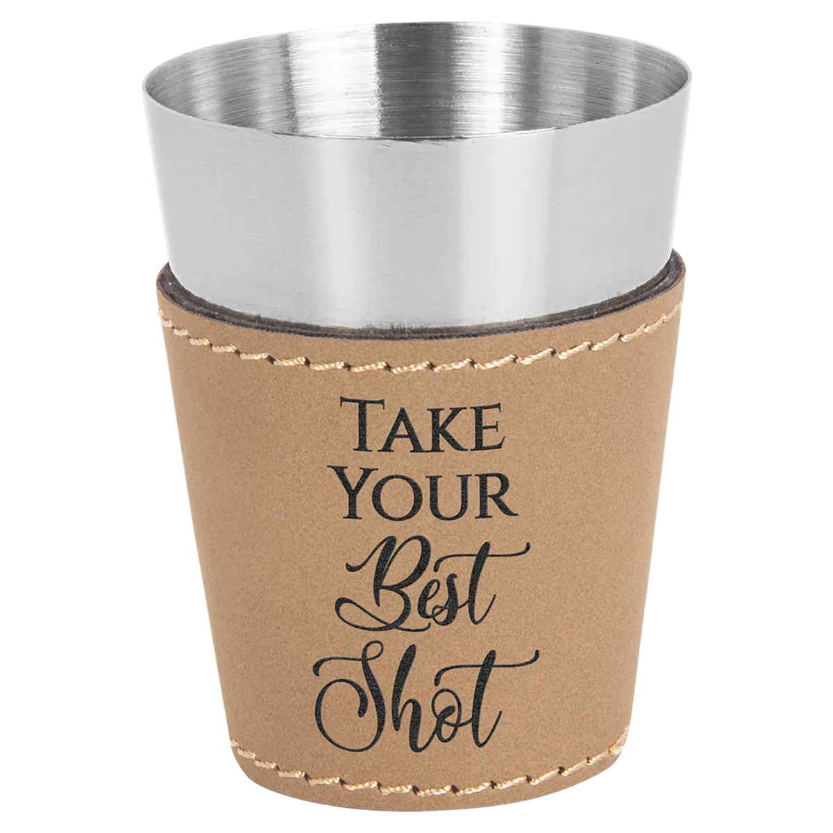 tan leatherette wrapped shot glass