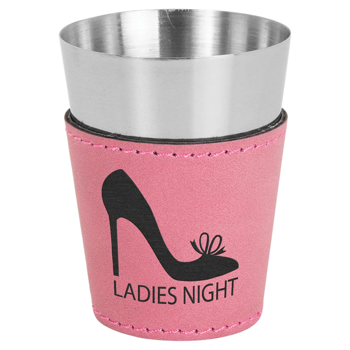 pink leatherette wrapped shot glass