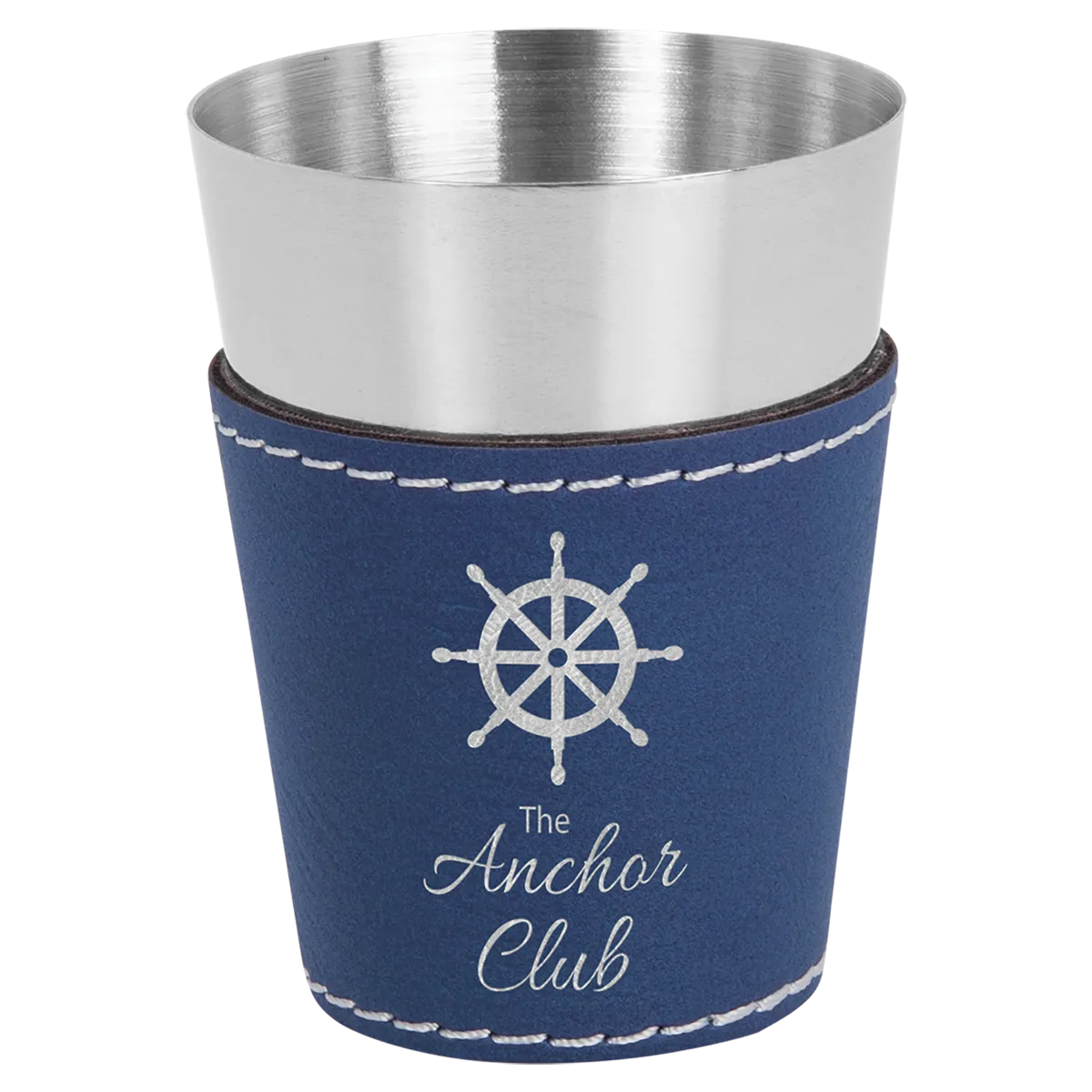 navy blue leatherette wrapped shot glass