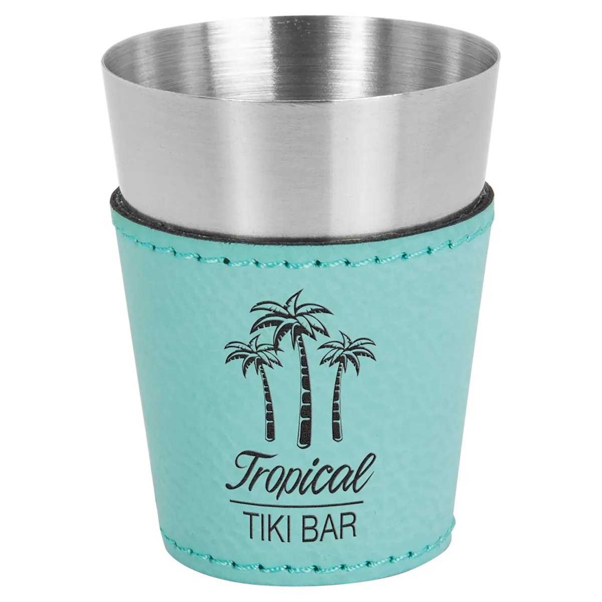 teal leatherette wrapped shot glass