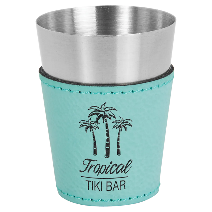 teal leatherette wrapped shot glass