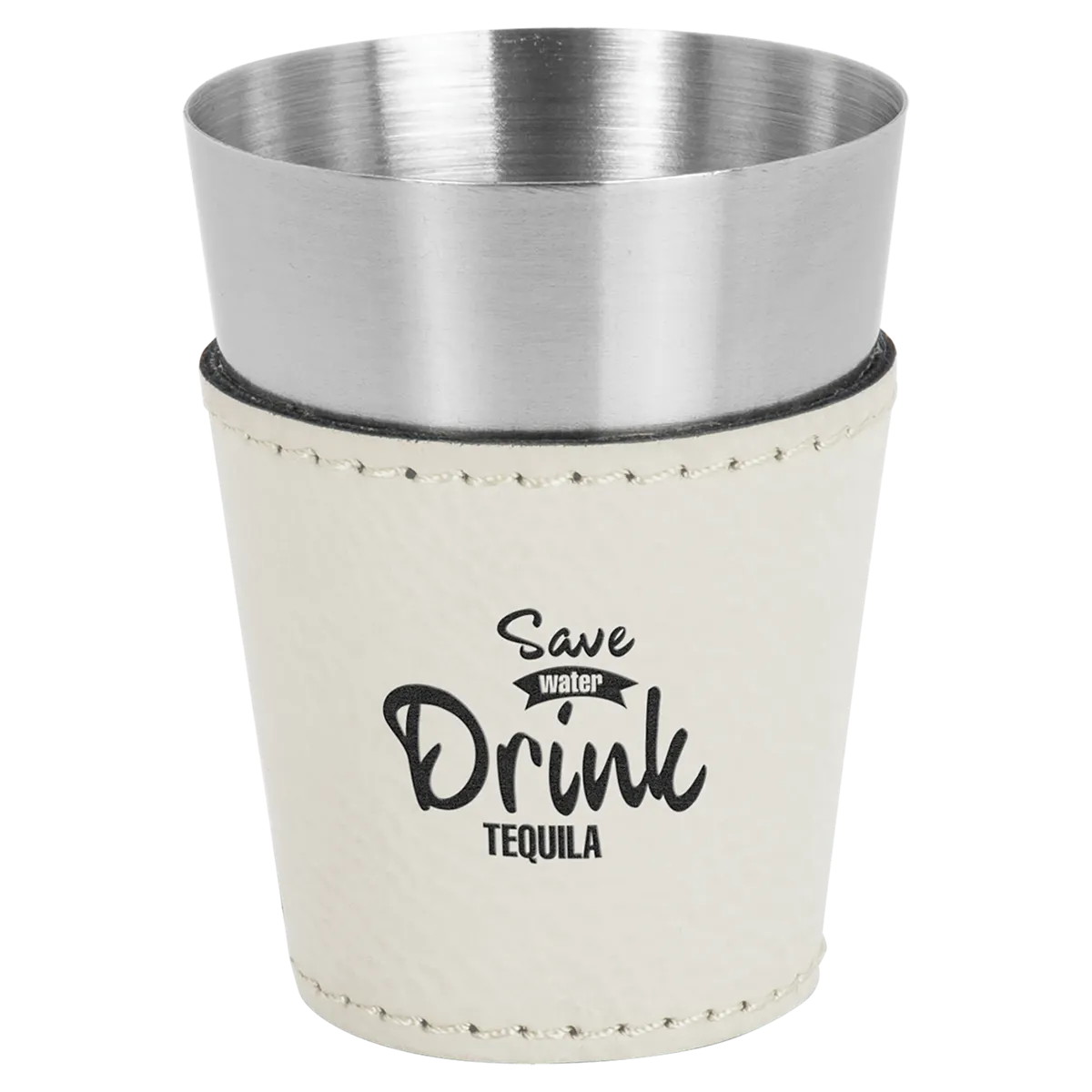 white leatherette wrapped shot glass