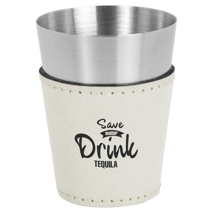 white leatherette wrapped shot glass