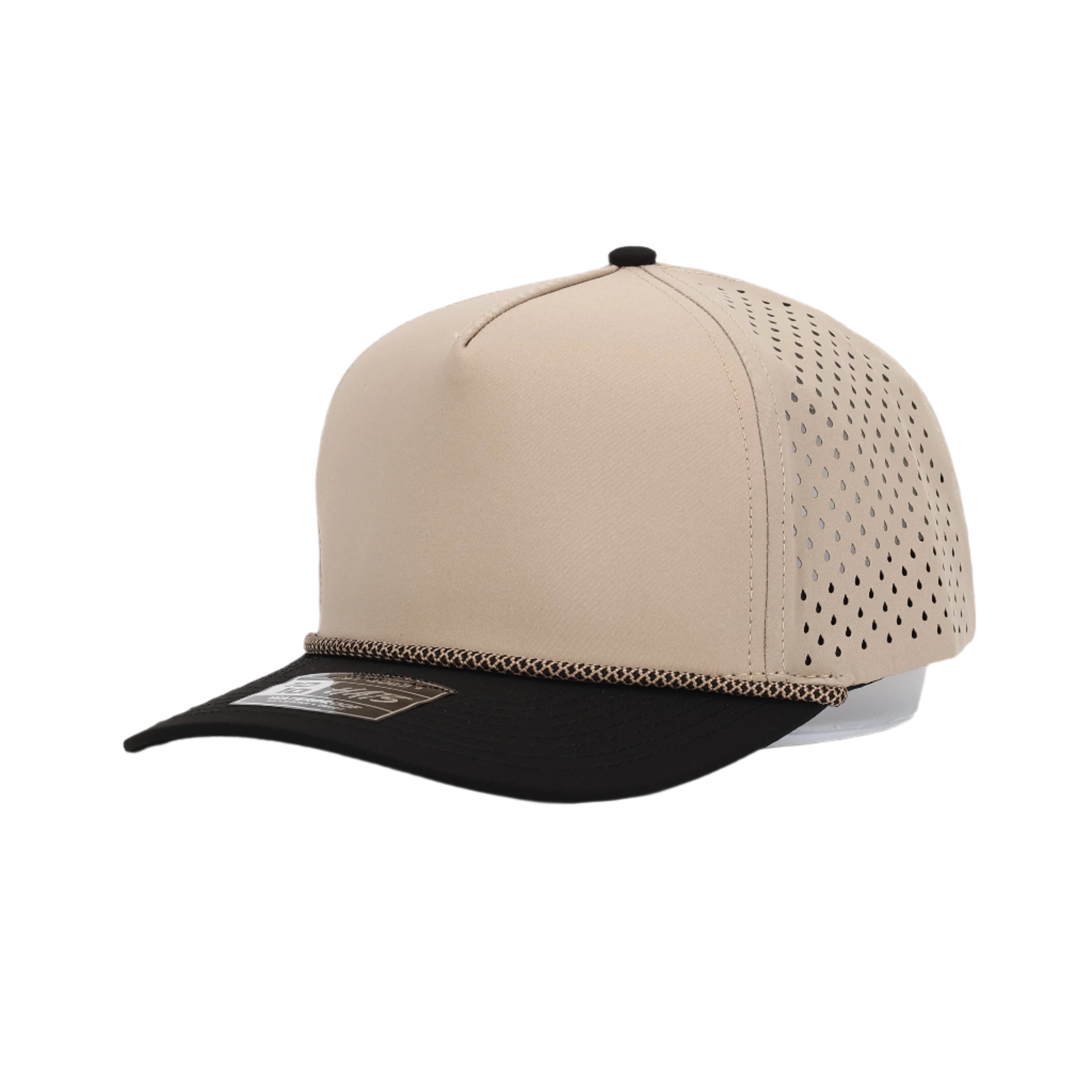 1010 Hats R615 5-panel rope trucker cap - Khaki / Black Bill - blank for custom leather patch