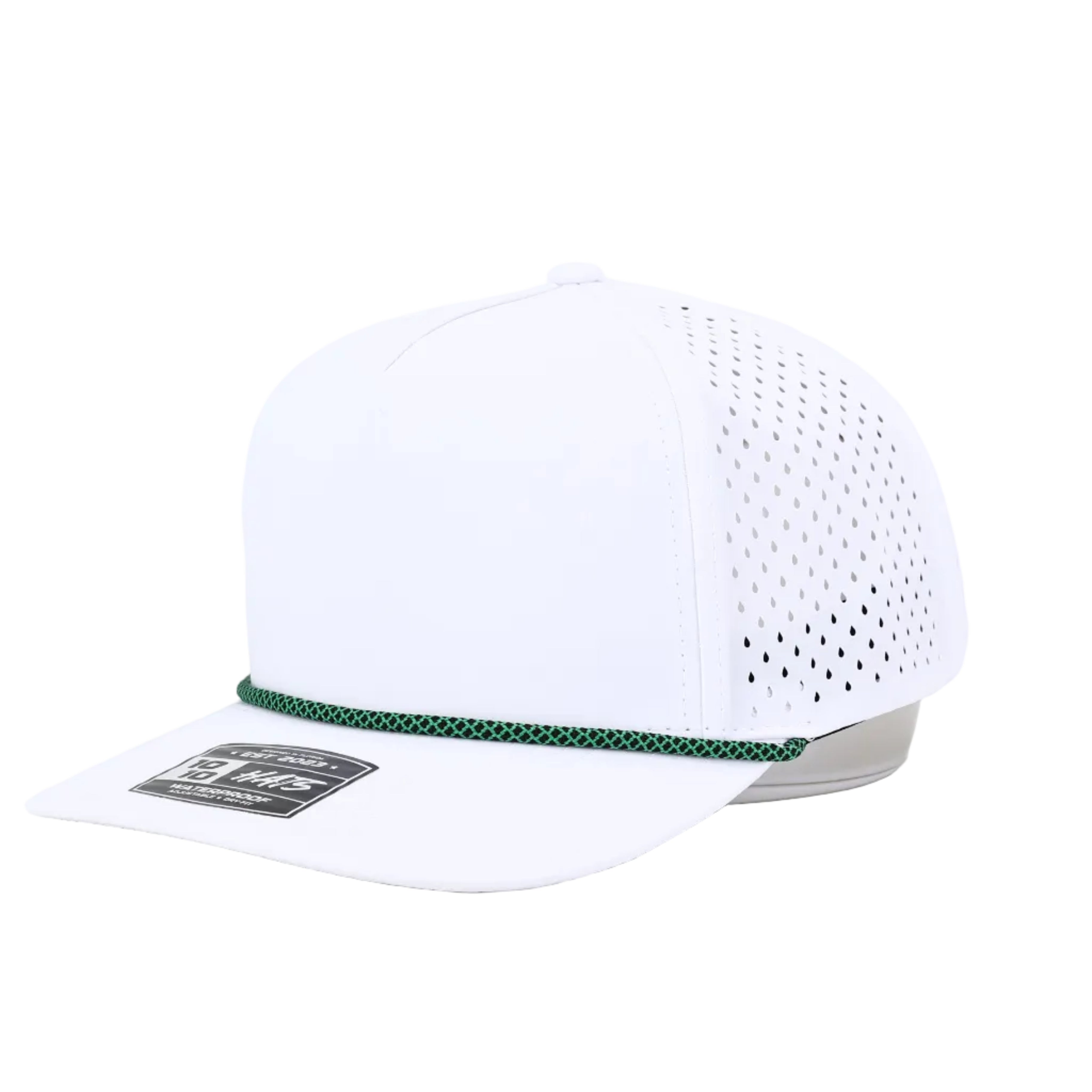 1010 Hats R615 5-panel rope trucker cap - White / Green Rope - blank for custom leather patch