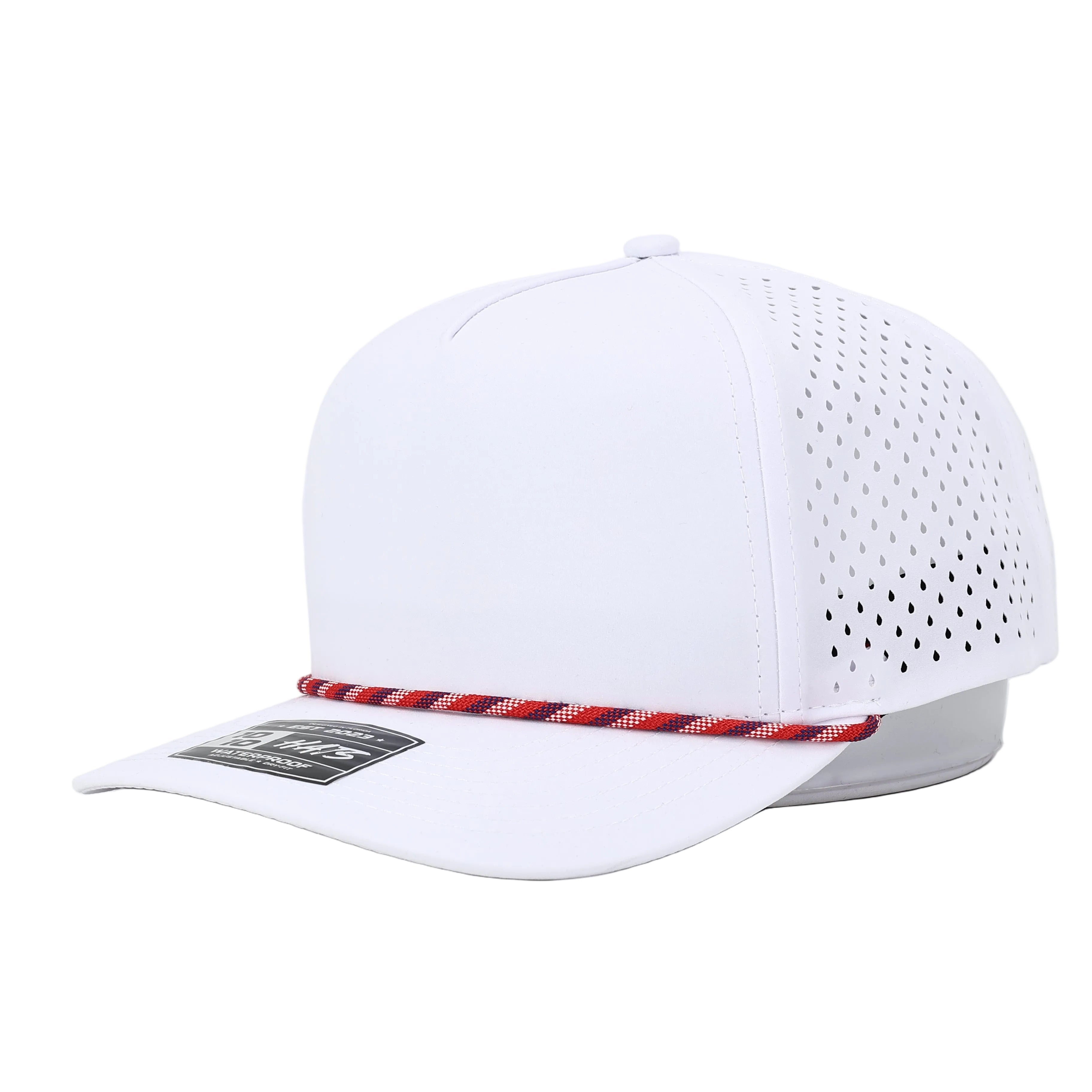 1010 Hats R615 5-panel rope trucker cap - White / Red Rope - blank for custom leather patch