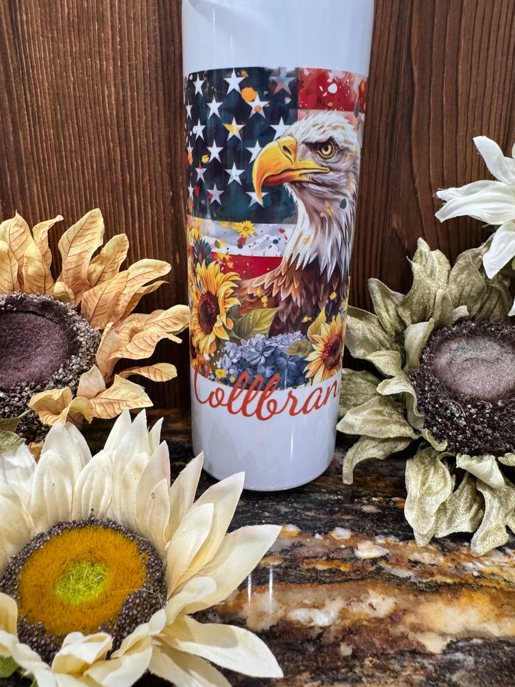 patriotic eagle and flower tumbler