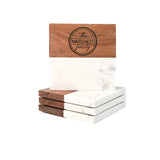 Marble and Wood Coaster Set