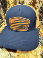 Raising the Flag on Iwo Jima on Navy/ Caramel Performance Hat