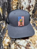 Patriotic Sunflower in Cowboy Boots on a Classic Grey/ Black Trucker Cap