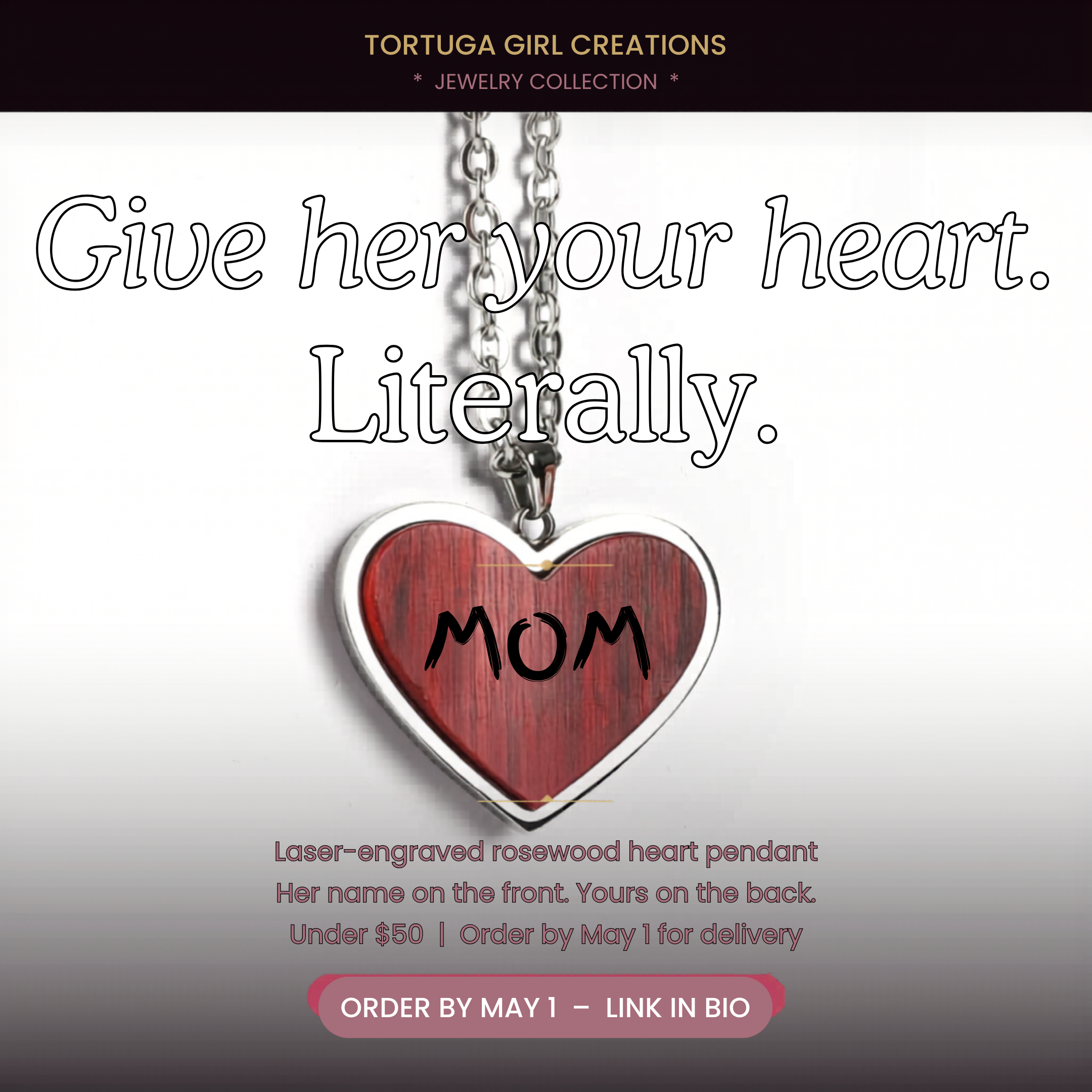 Custom Wood Pendant Necklace — Perfect Mother's Day Gift