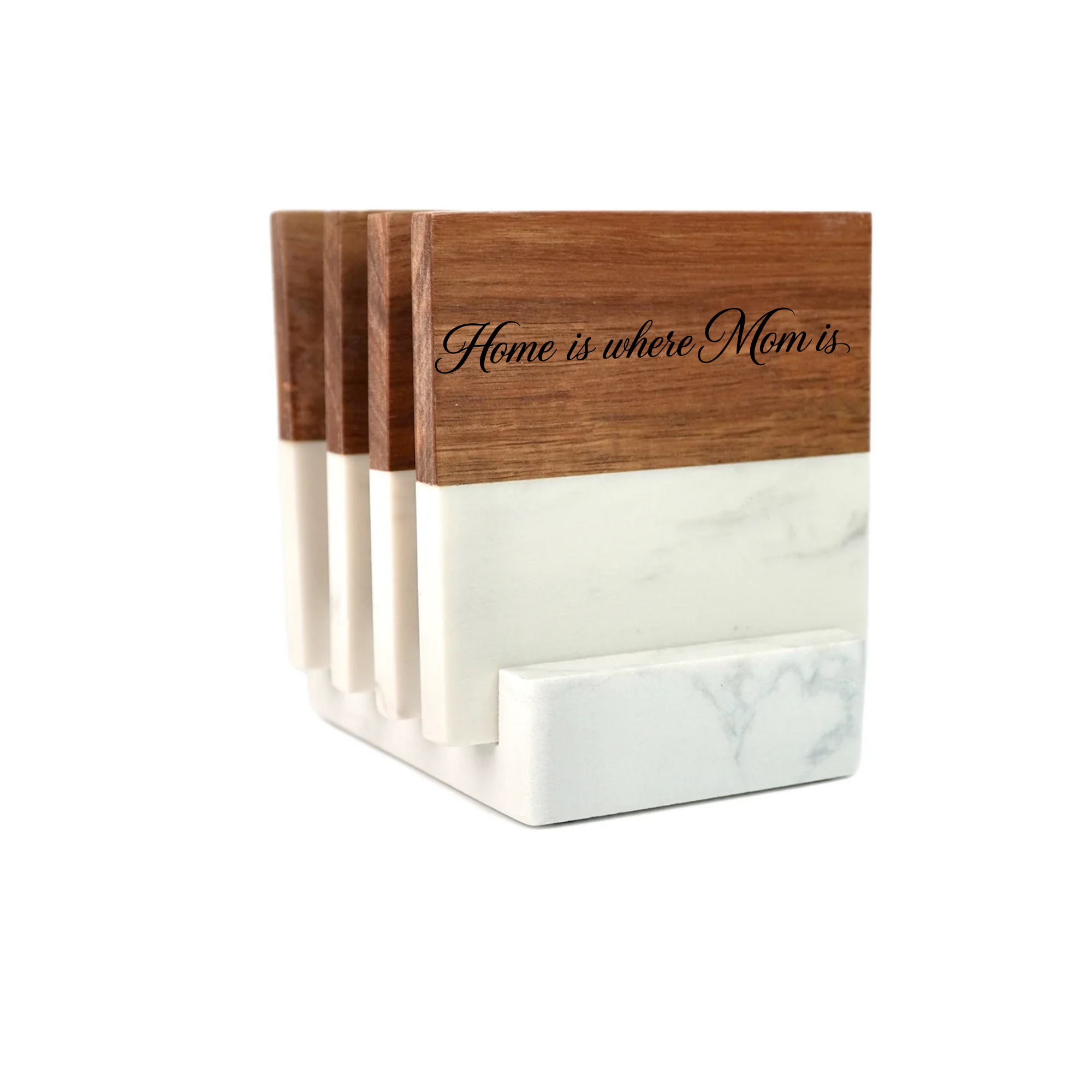 Marble and Wood Coaster Set