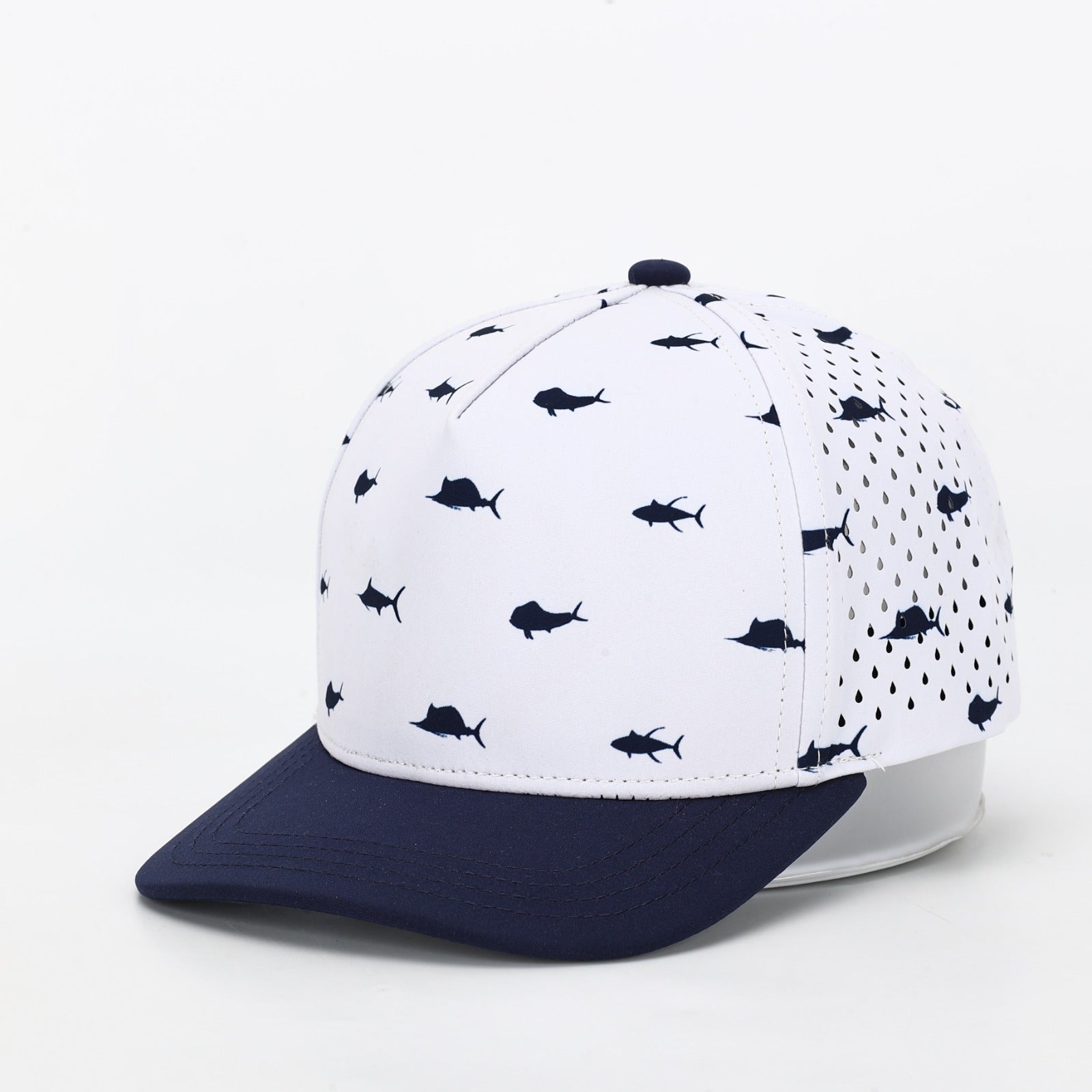1010 Hats K615 kids trucker cap - Navy Fish Pattern - blank for custom leather patch