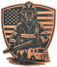 Fireman flag engine on shield