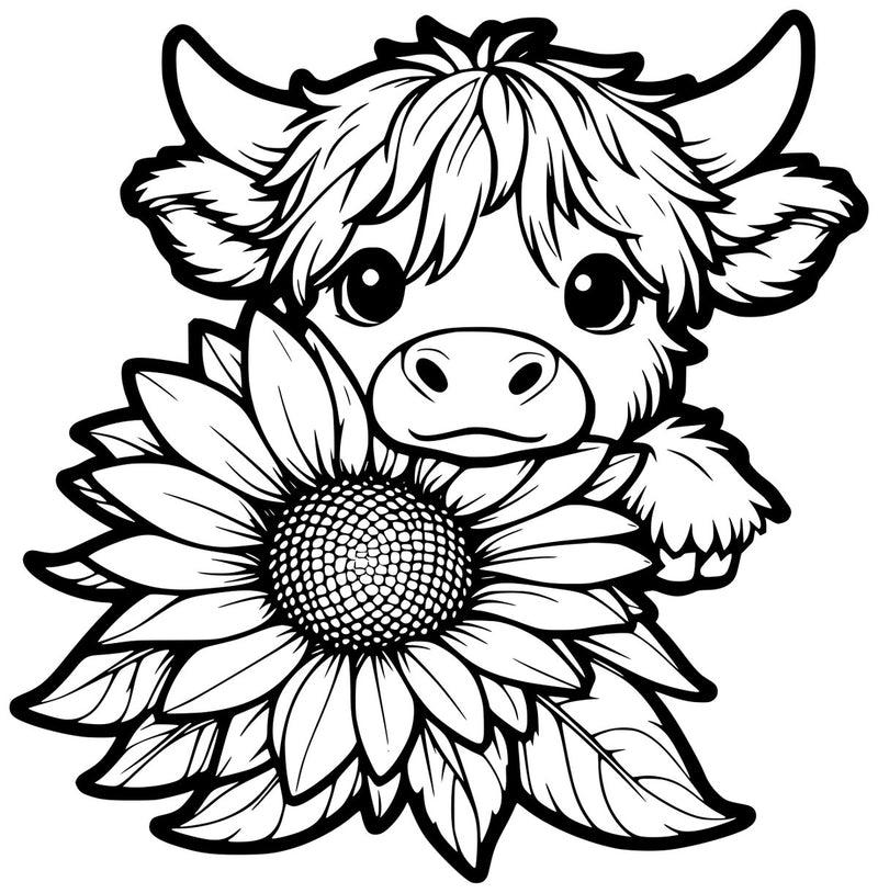 Highland Cow with Sunflower