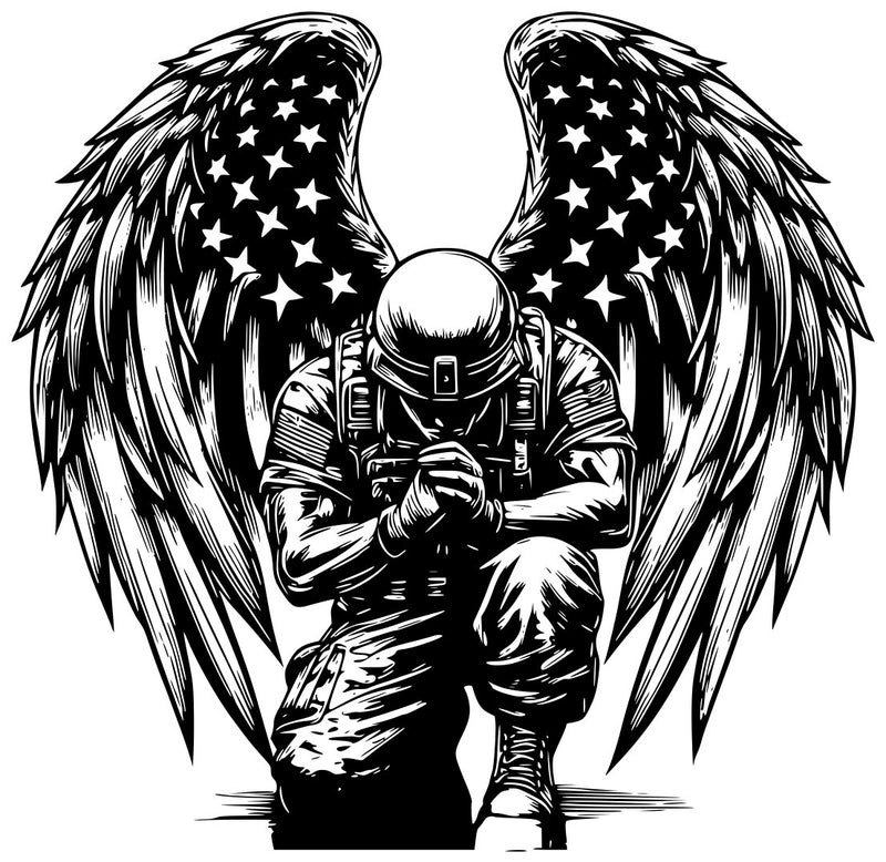 Angel Wings with Kneeling Soldier