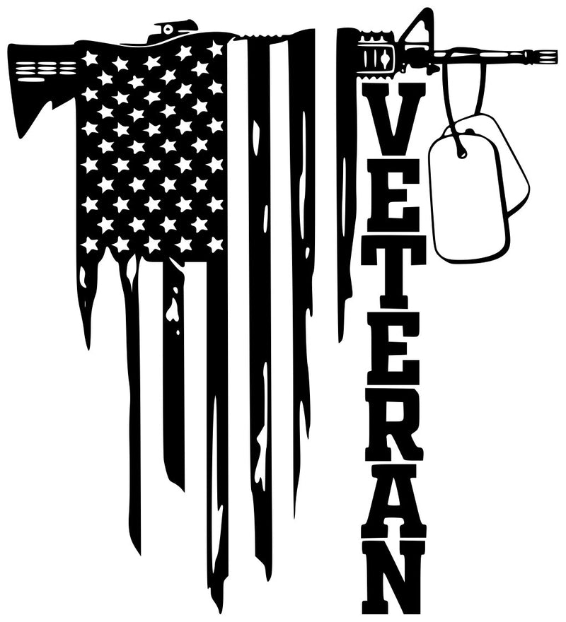 Vertical Flag w AR, Veteran and Dog Tags