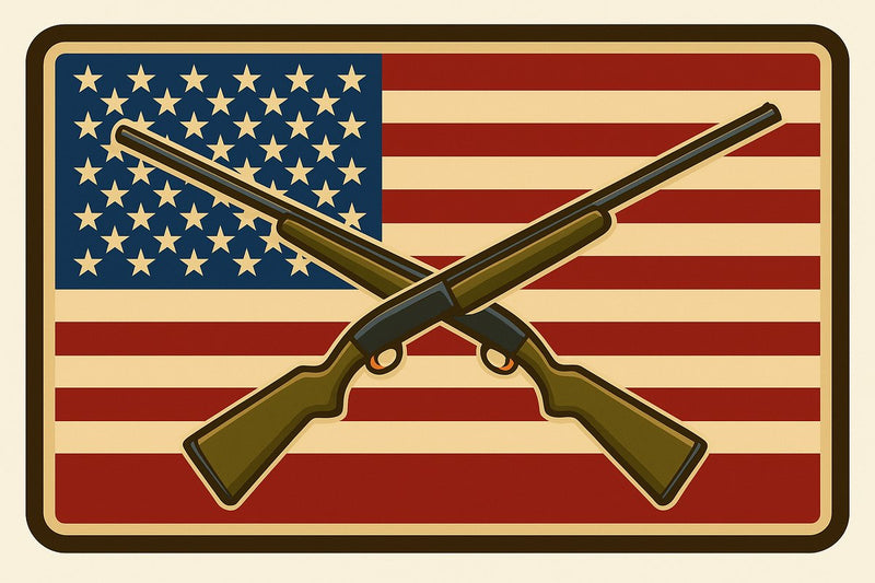 Crossed Shotguns over Flag Bright