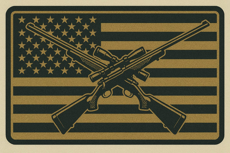 Crossed Hunting Rifle over Flag